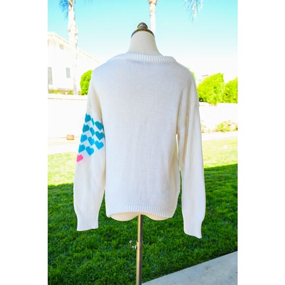 Women's Vintage Knit Sweater Cream with Multi Color Hearts - Picture 4 of 6